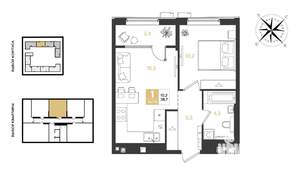1-к квартира, строящийся дом, 39м2, 2/18 этаж