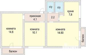 3-к квартира, вторичка, 60м2, 6/9 этаж