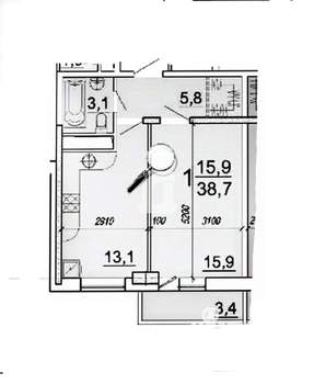 1-к квартира, вторичка, 39м2, 4/16 этаж