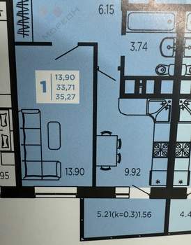1-к квартира, вторичка, 34м2, 18/24 этаж