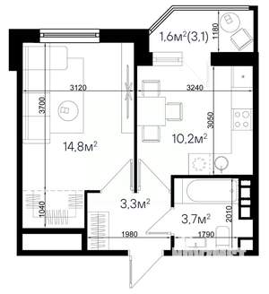 1-к квартира, строящийся дом, 34м2, 6/9 этаж
