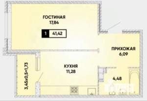 1-к квартира, вторичка, 42м2, 12/24 этаж
