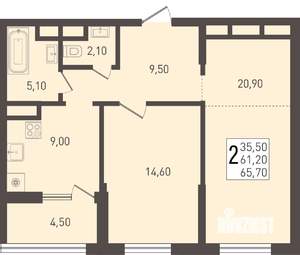 2-к квартира, строящийся дом, 66м2, 5/8 этаж