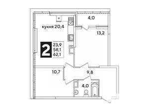 2-к квартира, вторичка, 62м2, 16/16 этаж
