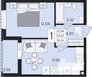 1-к квартира, вторичка, 36м2, 2/8 этаж