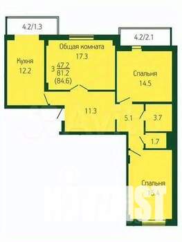 3-к квартира, вторичка, 81м2, 2/9 этаж