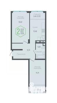 2-к квартира, вторичка, 68м2, 13/24 этаж