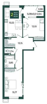 2-к квартира, вторичка, 66м2, 3/18 этаж