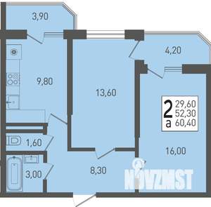 2-к квартира, строящийся дом, 60м2, 13/22 этаж