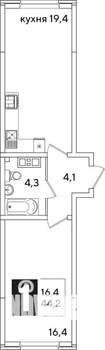 1-к квартира, вторичка, 44м2, 5/16 этаж
