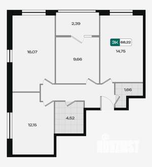 3-к квартира, вторичка, 68м2, 4/18 этаж