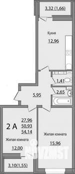 2-к квартира, вторичка, 53м2, 22/24 этаж