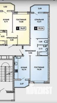 2-к квартира, вторичка, 53м2, 11/22 этаж