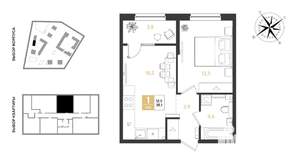 1-к квартира, вторичка, 40м2, 2/9 этаж