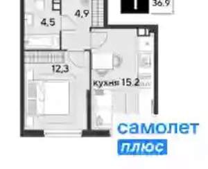 1-к квартира, вторичка, 37м2, 6/9 этаж