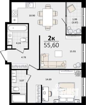 2-к квартира, вторичка, 56м2, 17/17 этаж