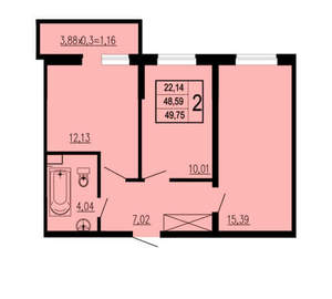 2-к квартира, вторичка, 50м2, 16/24 этаж