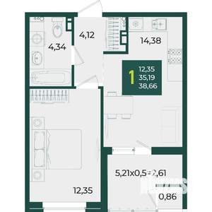 1-к квартира, вторичка, 39м2, 3/18 этаж