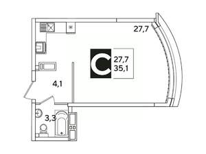 Студия квартира, вторичка, 35м2, 14/16 этаж