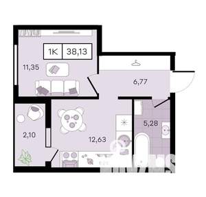 1-к квартира, вторичка, 38м2, 4/8 этаж