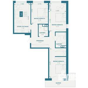 3-к квартира, строящийся дом, 94м2, 6/18 этаж