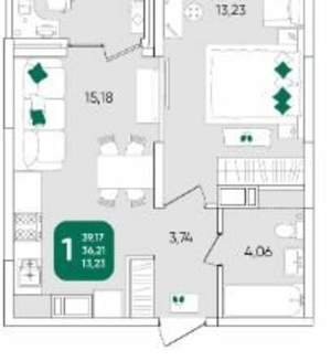 1-к квартира, вторичка, 40м2, 8/20 этаж