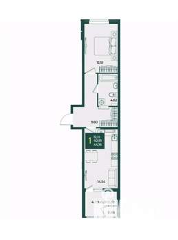1-к квартира, вторичка, 44м2, 12/18 этаж