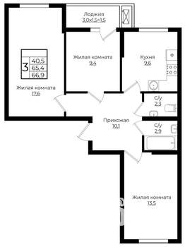 3-к квартира, вторичка, 67м2, 1/7 этаж