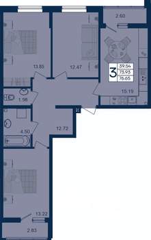 3-к квартира, вторичка, 77м2, 2/18 этаж