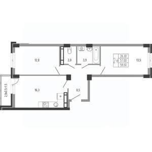 2-к квартира, вторичка, 60м2, 4/15 этаж