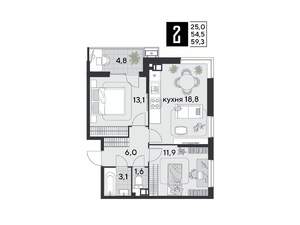 2-к квартира, вторичка, 59м2, 6/18 этаж