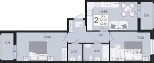 2-к квартира, строящийся дом, 62м2, 2/9 этаж