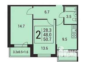 2-к квартира, вторичка, 51м2, 8/19 этаж
