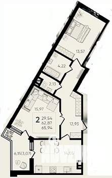 2-к квартира, вторичка, 66м2, 7/17 этаж
