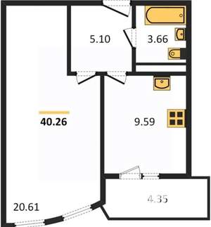 1-к квартира, вторичка, 40м2, 18/21 этаж
