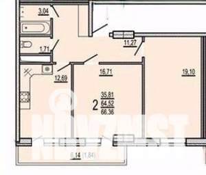 2-к квартира, вторичка, 66м2, 16/17 этаж