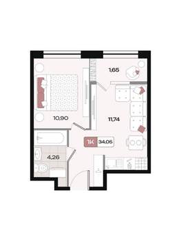 1-к квартира, вторичка, 34м2, 14/15 этаж