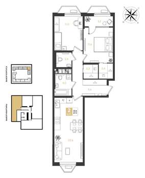 2-к квартира, вторичка, 67м2, 4/18 этаж