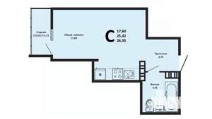 Студия квартира, вторичка, 27м2, 2/19 этаж