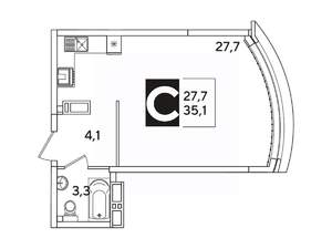Студия квартира, вторичка, 35м2, 15/16 этаж
