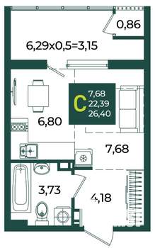 Студия квартира, вторичка, 26м2, 7/18 этаж