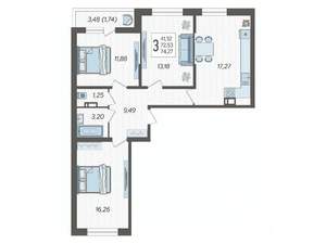 3-к квартира, вторичка, 74м2, 14/19 этаж