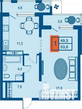 1-к квартира, вторичка, 50м2, 16/23 этаж