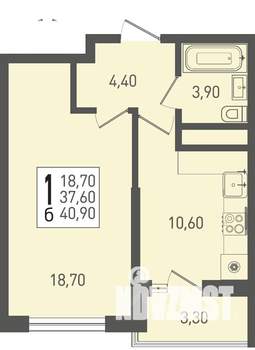 1-к квартира, строящийся дом, 41м2, 18/22 этаж