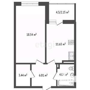 1-к квартира, вторичка, 44м2, 11/24 этаж