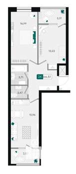 2-к квартира, вторичка, 67м2, 9/18 этаж