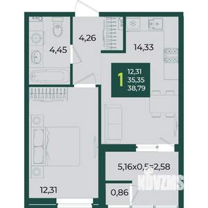 1-к квартира, вторичка, 39м2, 2/18 этаж