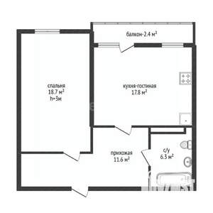 1-к квартира, вторичка, 57м2, 6/6 этаж