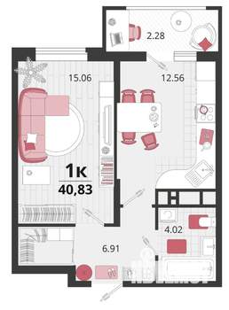 1-к квартира, вторичка, 41м2, 4/18 этаж