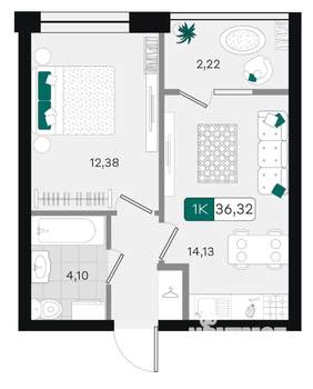 1-к квартира, вторичка, 36м2, 8/18 этаж